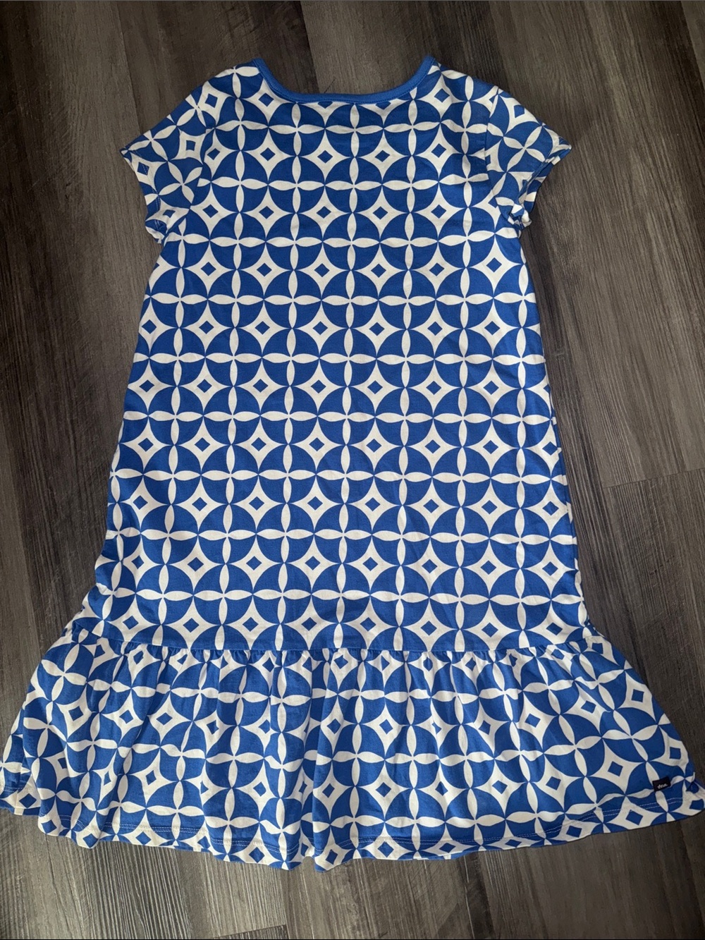 Tea Collection girls dress 10 short sleeve blue white geometric summer - Picture 7 of 8